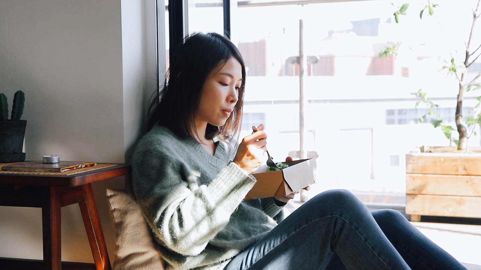 Woman eating fresh prepared food